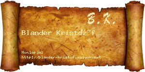 Blander Kristóf névjegykártya